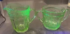 2 Vtg Uranium Glass Hocking Colonial Green "Knife And Fork" Open Sugar Bowl Dish