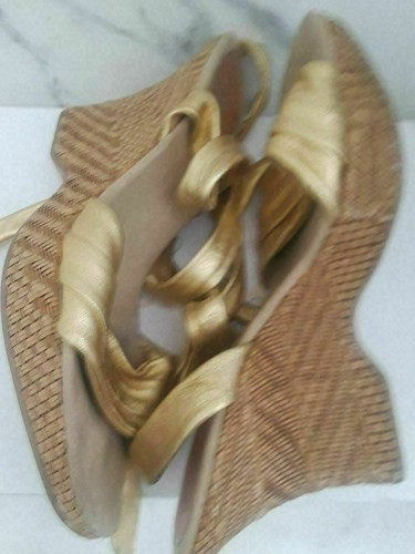 Seychelles Leather Wedge Sandals Ankle Strap Open Toes Metallic Shoes 8.5 - Picture 4 of 6