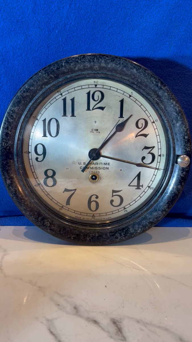 Vintage Seth Thomas U.S. Maritime Commission Clock #17093 Working