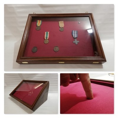 Wooden display case showcase for pins badges coins medals postcards...