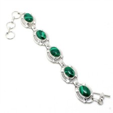 Malachite Gemstone Handmade 925 Sterling Silver Jewelry Bracelet Sz 7-8"