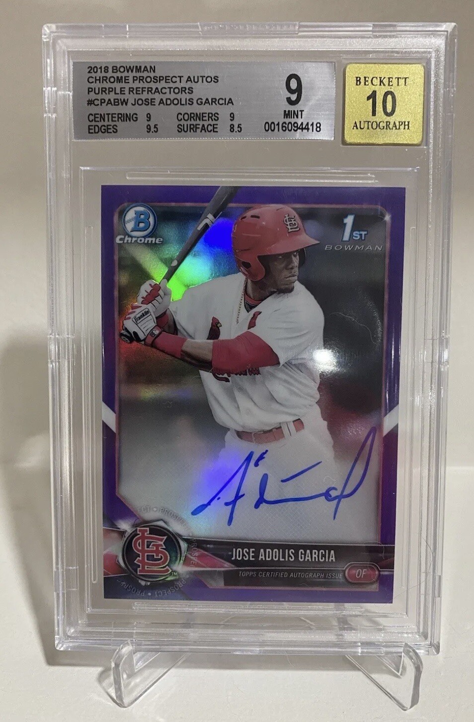 ADOLIS GARCIA 2018 Bowman Chrome Purple Refractor AUTO SP #'d /250. ALCS MVP!🔥