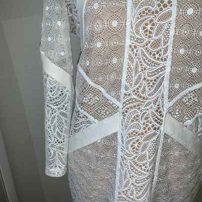 david lerner lace dress David Lerner White Beige Lace Overlay Mini Dress