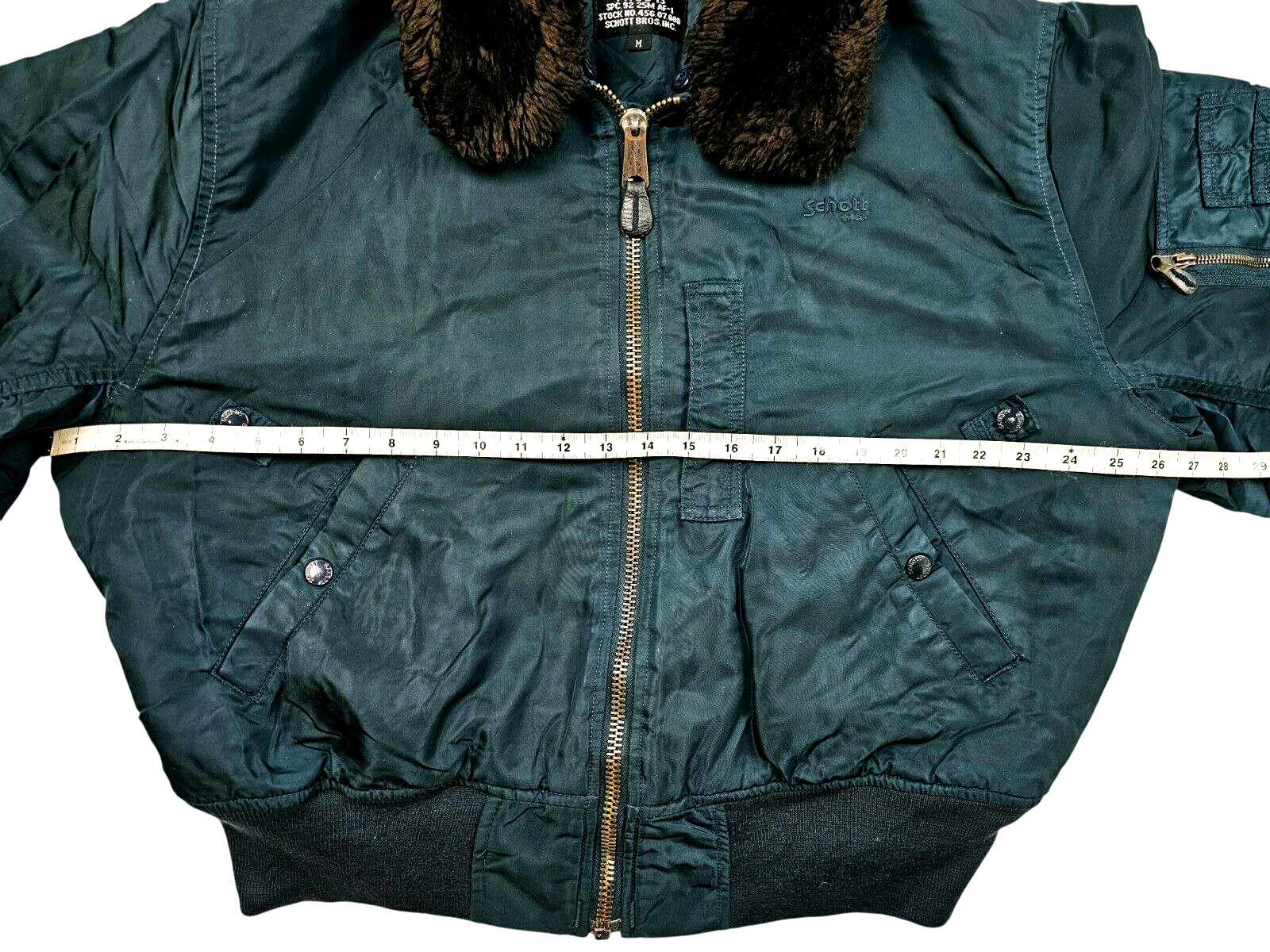 *HOT VTG Men SCHOTT FLYER'S B-15 BOMBER MILITARY FLIGHT FUR COLLAR TEAL Jacket M