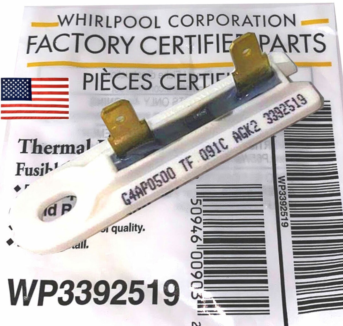 WP3392519 Factory OEM Genuine Whirlpool Dryer Thermal Fuse 3392519  