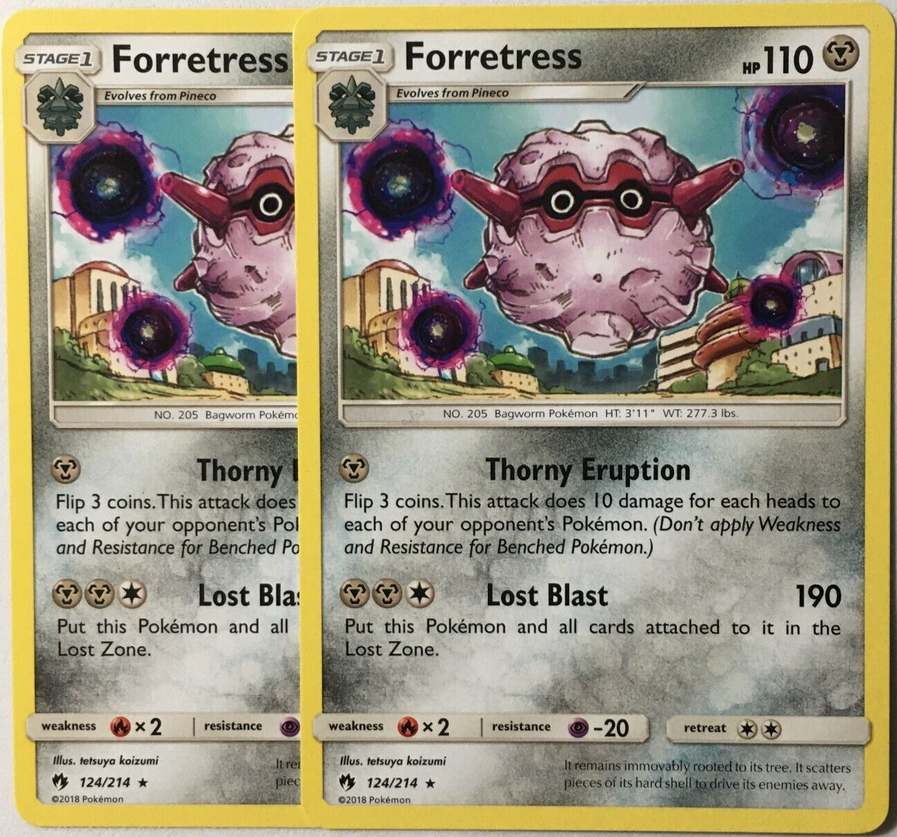 POKEMON 2X FORRETRESS 124/214 LOST THUNDER RARE NEAR MINT