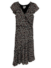 Y2k Adrianna Papell Silk Dress 12 Asymmetrical Hem Ruffle Flutter Sleeves Fairy