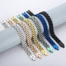 10mm/15mm New Stainless Steel Link Cuff Bangle Wristband Bracelet for Women Men