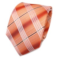 Tigertie Designer Seidenkrawatte Orange Weinrot Silber Gestreift- Krawatte Seide