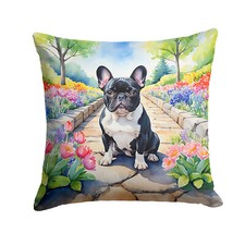 French Bulldog Black/White 2 Spring Garden Path Throw Pillow