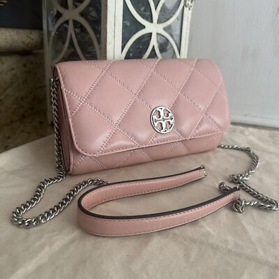 New Tory Burch WILLA GLAZED CHAIN WALLET ROSE SACHET