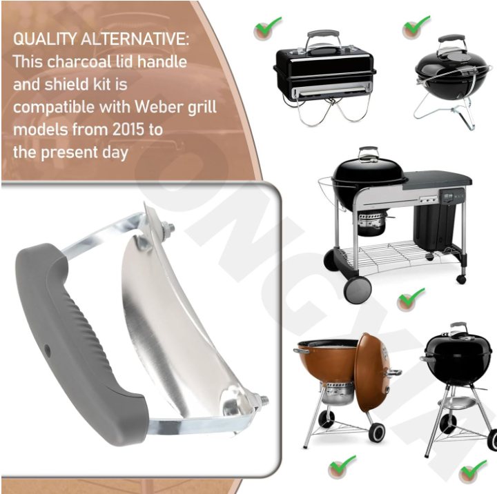 Weber Rear Shield 80672 Charcoal Lid Handle & Shield Kit Fits Weber Charcoal Grills (2015 ...