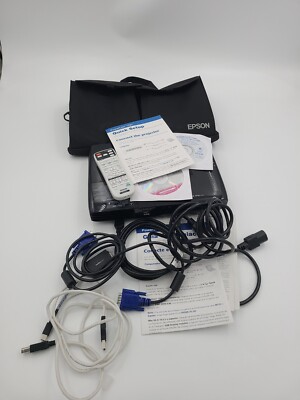 Epson Powerlite 1751 3LCD Mobile Projector Case Cords Remote Instructions Bundle