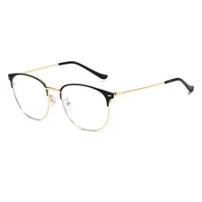 Retro Semi-rimless Round Blue Light Blocking Glasses Horn Rimmed Nerd Clear L...