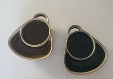 2 LTD Commodities Olive & Teal  Drip Glaze Soup Cracker / Chip Dip Bowls 