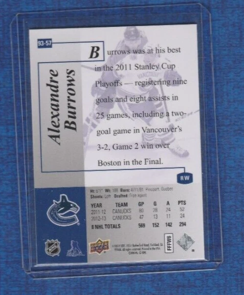 2013-14 SP Authentic Hockey 1993-94 SP RETRO # 93-57 Alexandre Burrows - Image 2 of 2