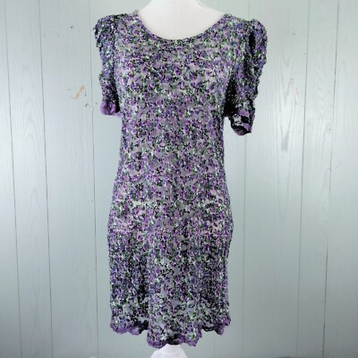 eci lace dress VINTAGE Y2K Eci Dress L Purple Mesh Lace Floral Sheer Whimsigoth Fairy  Grunge