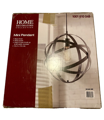 Home Decorators Orbit 1-Light Black Mini Pendant w/Black Metal Strap Design Bulb
