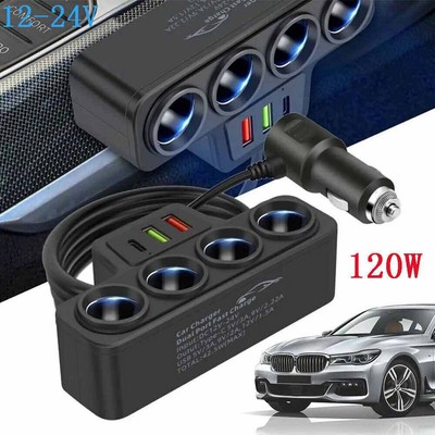 4Way 12-24V Auto Zigarettenanzünder Socket Splitter USB Port Ladegerät Netzteil