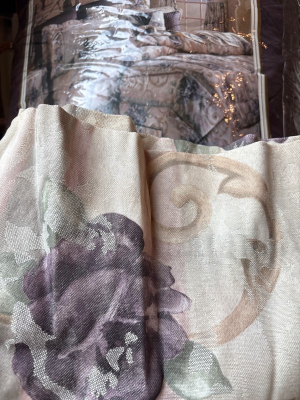 TWO CROSCILL Chambord CASSIS PURPLE ROSES FLORAL LINED WINDOW Panels