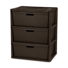 Wide 3 Drawer Tower Easy to Assemble W/ Removable Decorative Cross-Weave Plastic