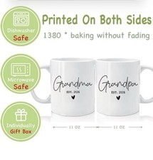 Grandma and Grandpa Mug Set EST 2025 New Grandparents White Black NIB
