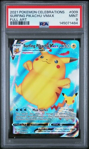 2021 POKEMON CELEBRATIONS #009 FULL ART/SURFING PIKACHU VMAX PSA 9