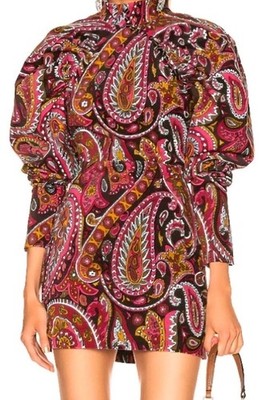 Birger Christensen Rotate Paisley Velvet Dress Size 36 High neck Puff Sleeves