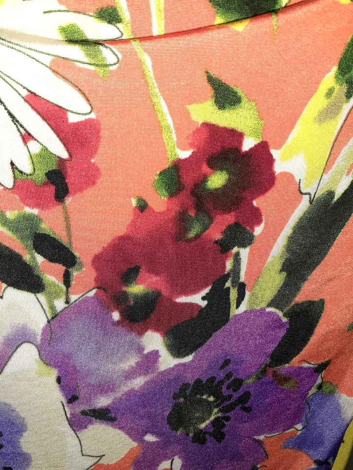 AMERICAN LIVING 12 码紧身连衣裙橙色紫色白色花卉无袖弹力 — 第 3/4 张图片