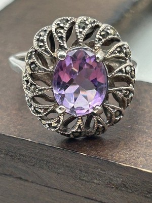 Filigraner Ring Sterlingsilber Amethyst & Markokit Größe 8