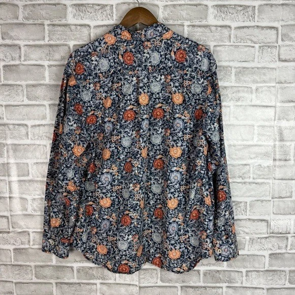 Tommy Bahama Primary Navy Colorful Floral Long Sleeve Button up Shirt Mens LARGE - Image 3 of 4