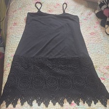 DAINTY HOOLIGAN Black Sleeveless Size M Lace Hem Fringe Little Black Slip Dress