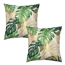 Summer Tropical Green Leaves Pillow Covers 18x18 Set of 2 Palm Leaf Decorative