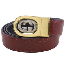 GUCCI Belt Interlocking G Reversible Leather Brown Vintage Authentic From Japan