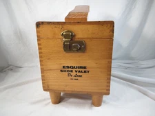 Vintage Wooden Esquire Shoe Valet De Luxe Shoe Shine Box Kit w/ Brushes & Polish