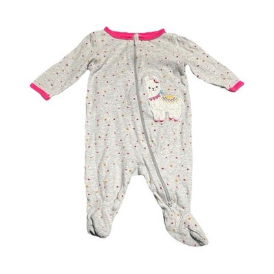 Wonder Nation Llama Polka Dot Footed Pajamas, Gray Pink, Long Sleeve, 0-3M