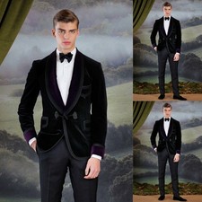 Black Men's Smoking Jacket Prom Party Shawl Lapel Dinner Evening Velvet Jacket