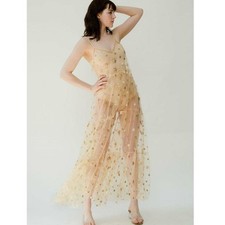 Abito donna tulle lungo spaghetti spalline copricostume rete trasparente vedere attraverso abiti