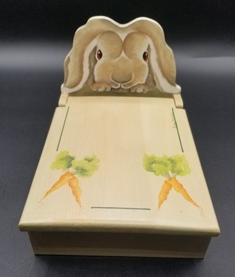 Hand Painted Bunny Rabbit Paper Note Box by Joan Bennett Farmhouse Cottagecore