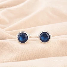 925 Sterling Silver London Blue Topaz Stone Business Formal Cufflinks Jewelry