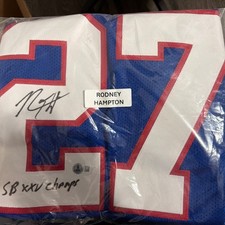Rodney Hampton Signed Giants Custom Jersey w/ SB XXV Champs Beckett Wit BAS COA