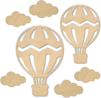 HeißLuftballon Kinderzimmer Deko Beige - Holz Wolken Wanddeko Babyzimmer - Wandd