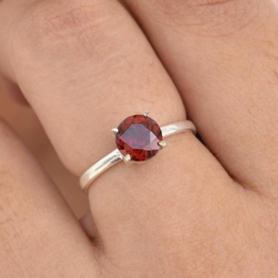 Red Garnet Ring 925 Sterling Silver Handmade Natural Gemstone Jewellery Gift For