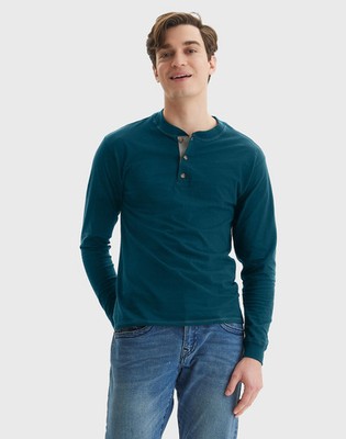 Hanes Men's Long-Sleeve Henley Shirt Beefy-T pure cotton button S-3XL  Tagless