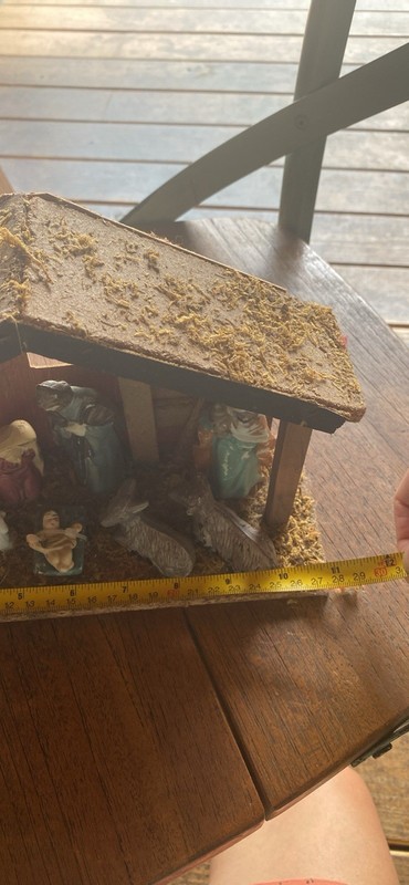 Hand Painted Wood Nativity Stable Scene Set w/ Mary Joseph Jesus Sheep Wise Man