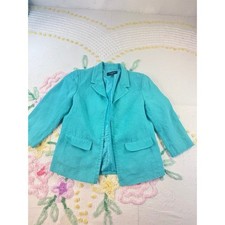 Talbots Petites Turquoise Linen Blend Blazer Jacket Size 2P