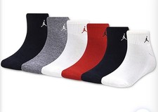Jordan Boys Ankle Socks 6 Pairs Black Gray Red White Sports Logo