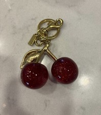 Red Cherry Apple Bag Charm Keychain Resin Metal Brass Purse Decoration