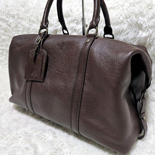 MULBERRY All Leather Boston Large Travel Bag Dark Brown Rare