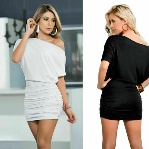 OFF WHITE Mini abito da festa spalle vestito bodycon sexy club elasticizzato top corto donna off